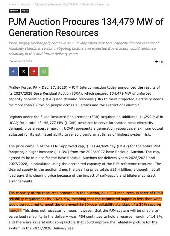 Grid operator capacity auction release with the shortfall line highlighted