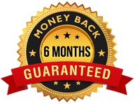 Six month one hundred percent money back guarantee seal