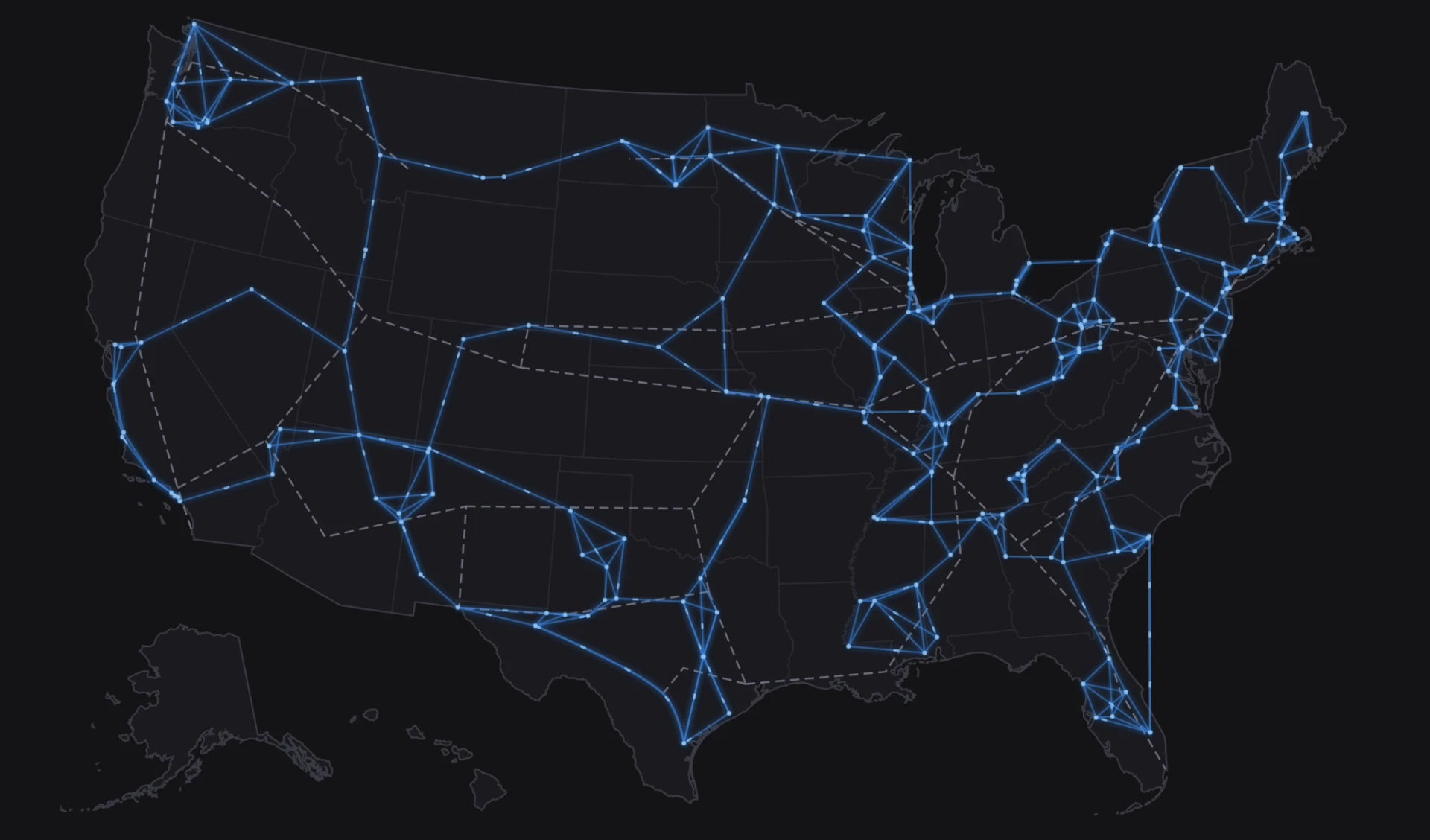 Map of the United States showing the hidden Ghost Grid network